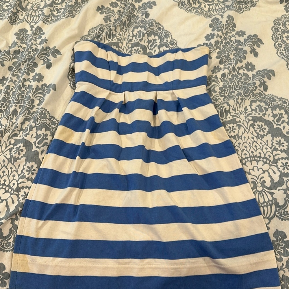 Strapless J.Crew dress in white and blue nautical stripes, size 2